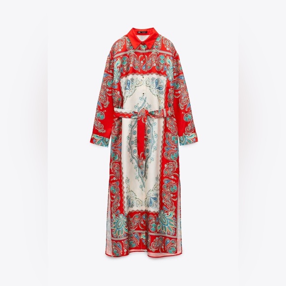 Zara Multicolor Printed Button Up Maxi Shirt Dress NWT - Picture 2 of 8